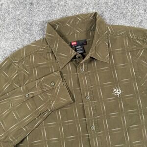 DIESEL XL Olive Green Plaid Long Sleeve Button Up Casual Shirt Cotton‎ Men's
